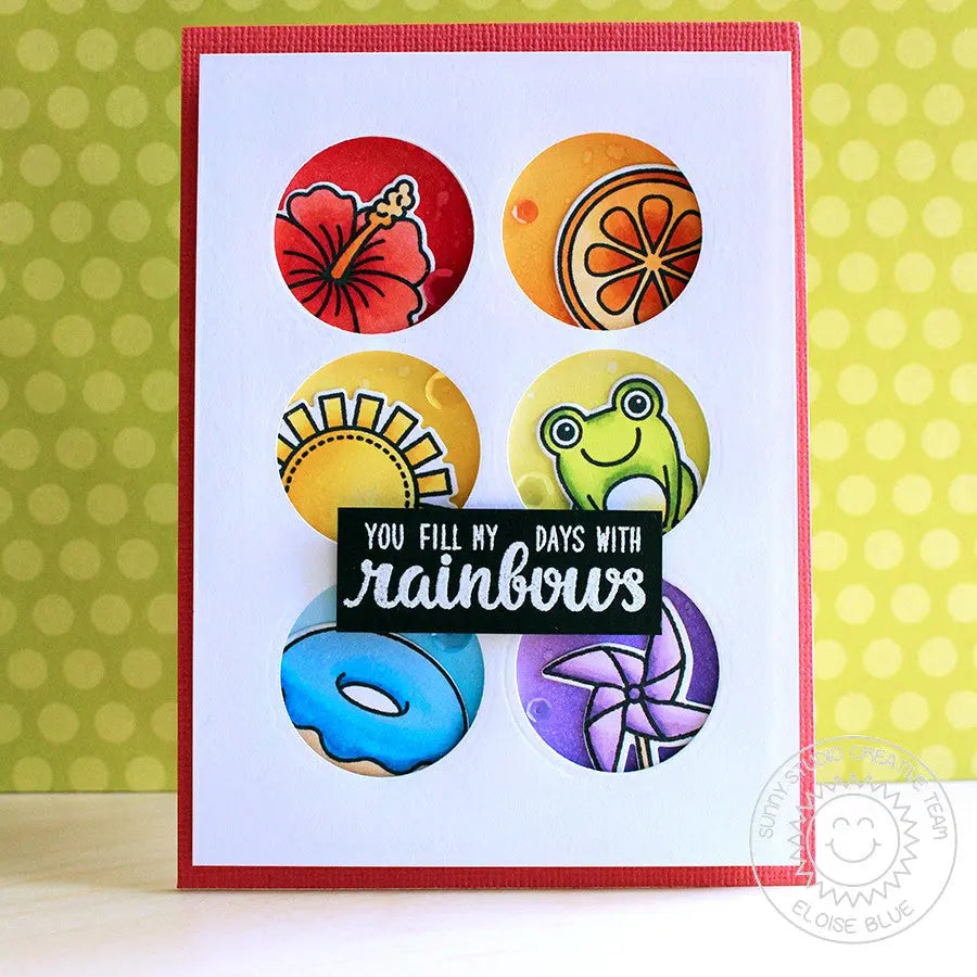 Sunny Studio You Fill My Days with Rainbows Colorful Grid Circle Summer Card (using Color Me Happy 3x4 Clear Sentiment Stamps)