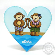 Sunny Studio Stamps Comfy Creatures Aloha Boy & Hula Girl Monkey Heart Shaped Card