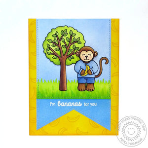 Sunny Studio Stamps I'm Bananas For You Monkey Next To Tree Card (using Fishtail Banner Metal Cutting Dies)