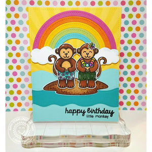 Sunny Studio Stamps Happy Birthday Little Monkey Rainbow Tropical Summer Card using Wavy Border Metal Cutting Dies