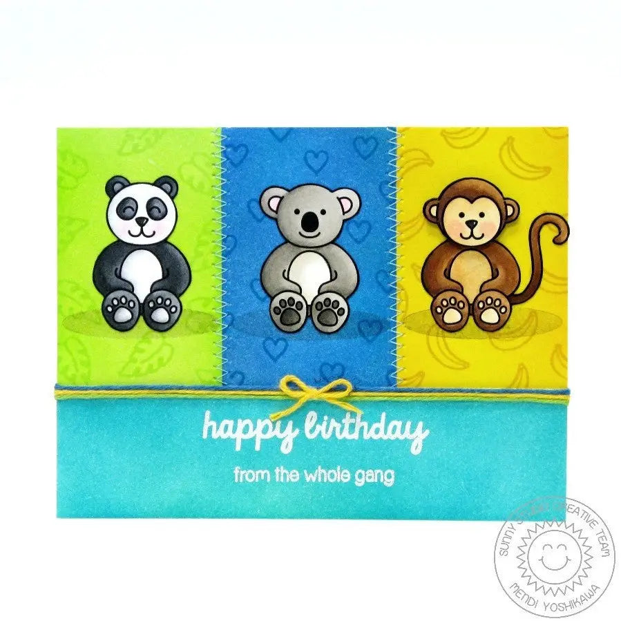 Sunny Studio Stamps Comfy Creatures Panda Bear, Koala & Monkey Happy Birthday From The Whole Gang Card