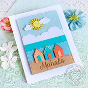 Sunny Studio Stamps Beach Shack House on the Ocean Mahalo Thank You Card (using Comic Strip Everyday Metal Cutting Dies)