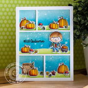 Sunny Studio Stamps Hello Autumn Pumpkin Patch Card using Comic Strip Everyday metal cutting dies