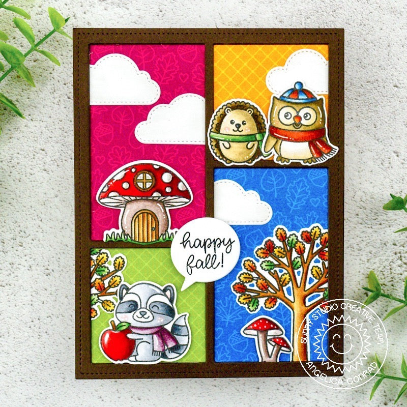 Sunny Studio Stamps Happy Fall Hedgehog & Owl Colorblock Handmade Card (using Colorful Autumn 6x6 Paper Pack)