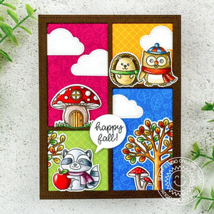 Sunny Studio Stamps Colorblock Autumn Critters Happy Fall Handmade Card by Angelica (using stitched Fluffy Cloud Dies)
