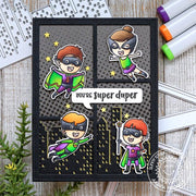 Sunny Studio Stamps Super Duper Superhero Comic Strip Halftones Handmade Card by Juliana Michaels