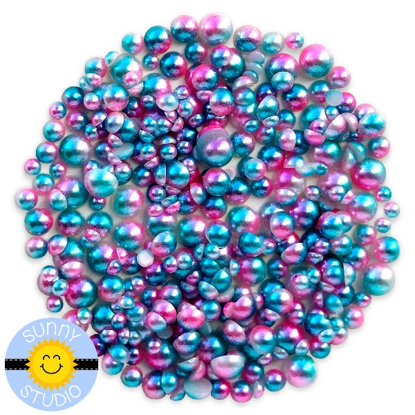 Sunny Studio Stamps Cotton Candy Blue & Pink Ombre 2-Tone Loose Flat Back Half Pearls Embellishments- 3mm, 4mm, 5mm & 6mm