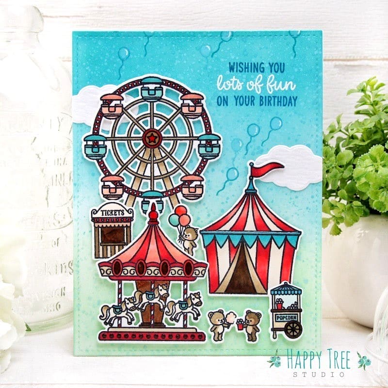 Sunny Studio Stamps Amusement Park County Fair Rides Birthday Card (using Country Carnival 4x6 Clear Stamps)