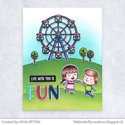 Sunny Studio Life With You Is Fun Kids at Amusement Park Ferris Wheel Card (using Country Carnival 4x6 Clear Stamps)