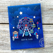 Sunny Studio Rainbow Ferris Wheel at Night "Enjoy the Ride" Summer Card (using Country Carnival 4x6 Clear Stamps)