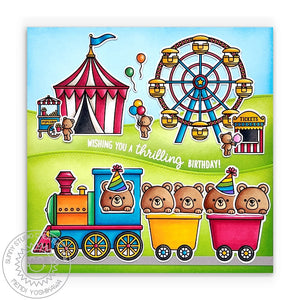 Sunny Studio Wishing You A Thrilling Birthday Amusement Park Fair with Train & Ferris Wheel Card (using Country Carnival Stamps)