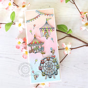 Sunny Studio Pastel Summer Carnival with Ferris Wheel & Carousel Slimline Card (using Country Carnival 4x6 Clear Stamps)
