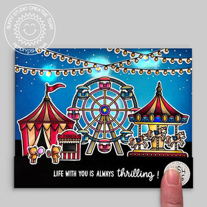 Sunny Studio Life With You is Thrilling Amusement Park Interactive Light Up Card (using Country Carnival Clear Stamps)