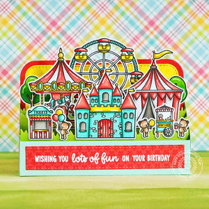 Sunny Studio Country Carnival Theme Park with Castle Summer Pop-up Box Card (using Enchanted 4x6 Clear Stamps)