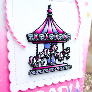 Sunny Studio Pink & Lavender Carousel Baby Girl Card (using Country Carnival 4x6 Clear Stamps)