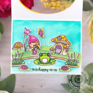Sunny Studio I'm So Hoppy For You Punny Frog in Pond with Cattails & Lily Pads Card (using Country Scenes Outdoor Border 4x6 Clear Stamps)
