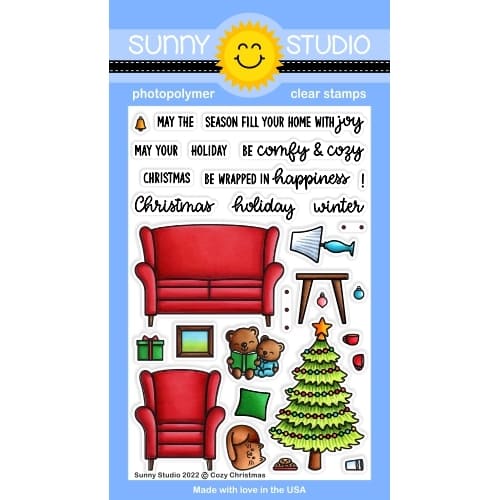 Sunny Studio Cozy Christmas Sofa Couch Loveseat & Armchair with Holiday Tree 4x6 Clear Photopolymer Stamps SSCL-337