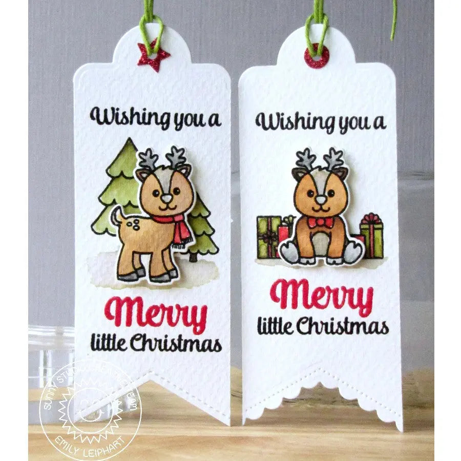Sunny Studio Stamps Reindeer Christmas Holiday Gift Tags Using Tag Topper Crescent Metal Cutting Dies