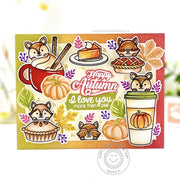 Sunny Studio I Love You More Than Pie Critters with Fall Pumpkins & Leaves Card (using Crisp Autumn 4x6 Clear Layering Stamps)