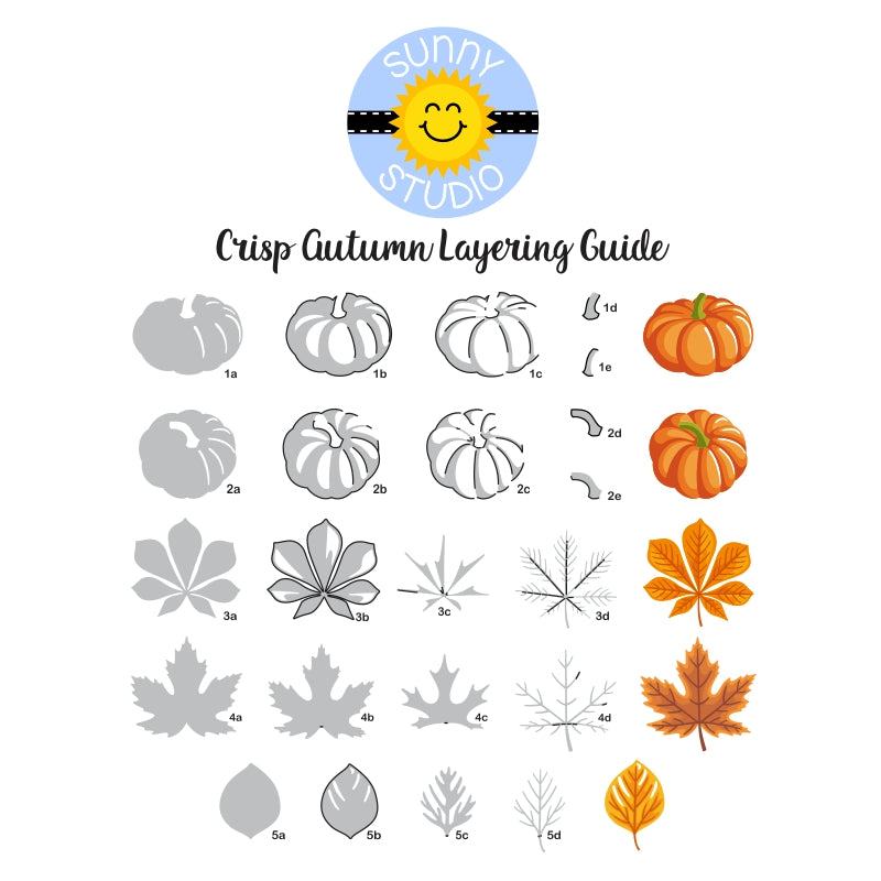 Sunny Studio Crisp Autumn Layered Mini Pumpkins and Fall Leaves Clear Stamps Step-by-Step Layering Guide