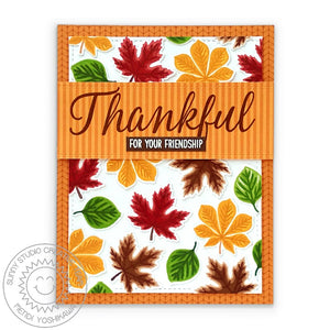Sunny Studio Stamps Thankful For Your Friendship Layered Leaves Orange Cable Knit Fall Card (using Sweater Weather 6x6 Paper)