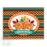 Sunny Studio Stamps Harvest Greetings Striped Fall Pumpkins & Leaves Card using Scalloped Oval Mat 2 Metal Cutting Dies