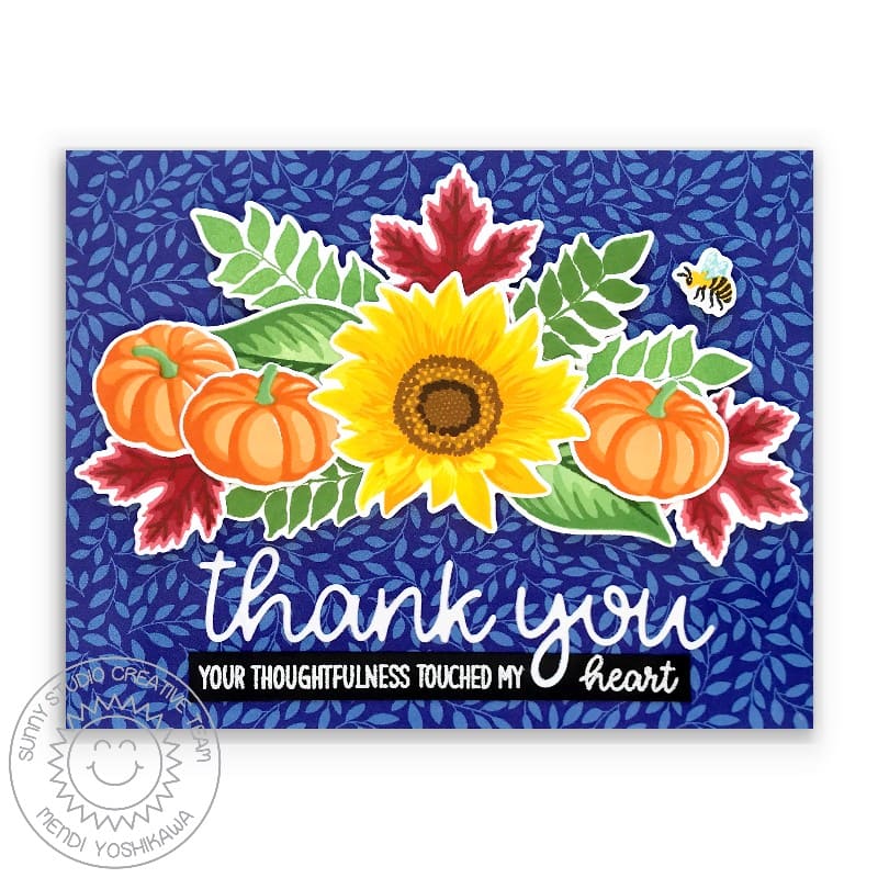 Sunny Studio Stamps Layered Sunflower, Pumpkins & Leaves Fall Thank You Card (using Thank You Word Metal Cutting Dies)