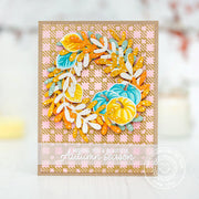Sunny Studio Wishing You A Beautiful Autumn Season Pumpkin Wreath Fall Card (using Crisp Autumn 4x6 Clear Stamps)