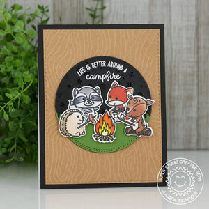 Sunny Studio Life is Better Around A Campfire Animals Roasting Summer Camping Card (using Critter Campout 4x6 Clear Stamps)