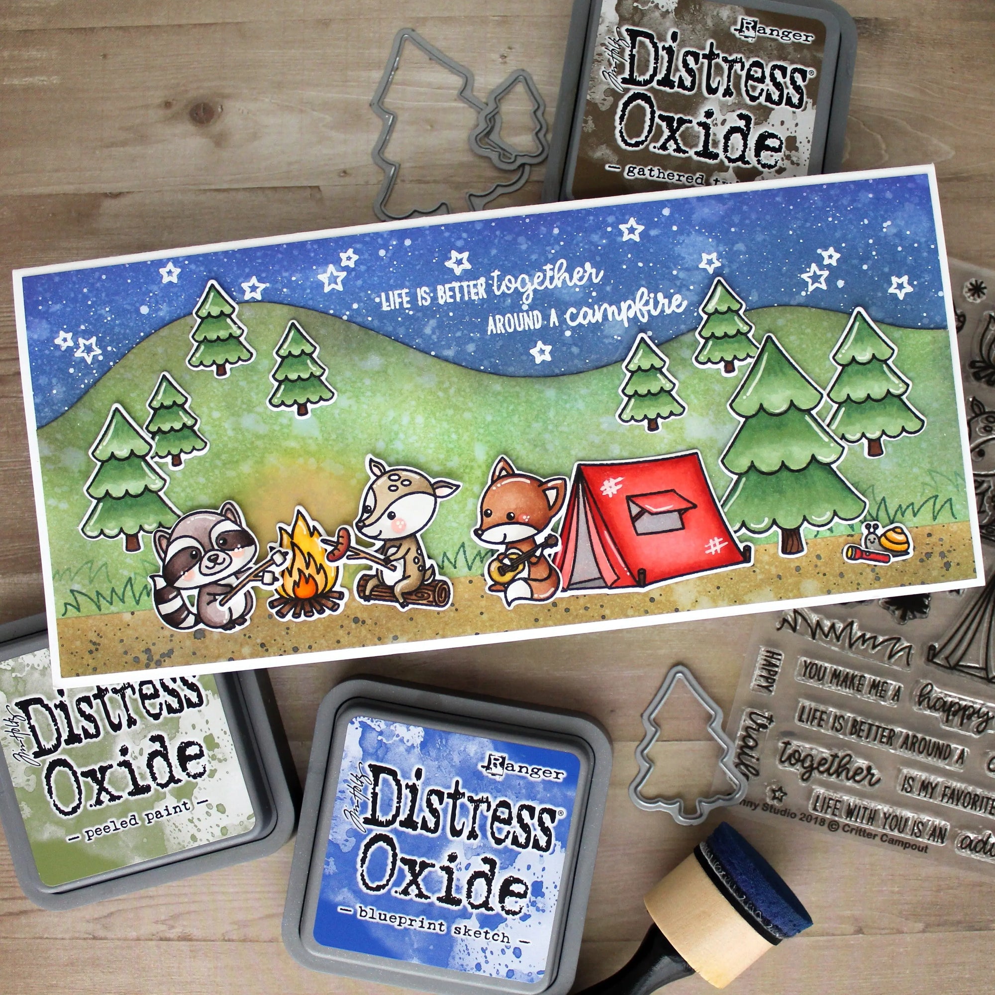 Sunny Studio Stamps Critter Campout Panoramic Scene Camping Themed card 