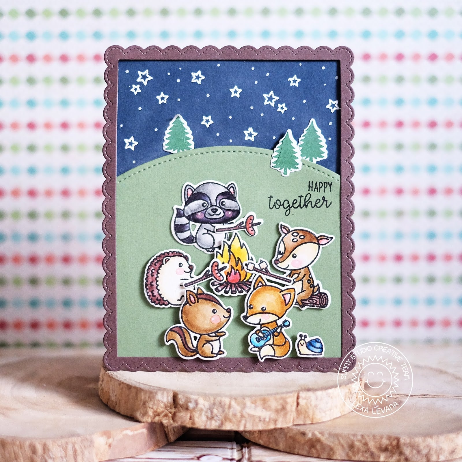 Sunny Studio Stamps Woodland Camping Card using Fancy Frames Stitched Scalloped Rectangle Dies