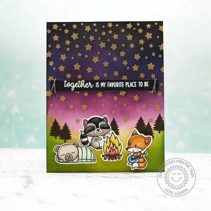 Sunny Studio Stamp Critter Campout Together is My Favorite Place To Be Card by Lexa Levana