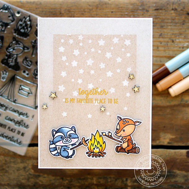 Sunny Studio Stamps Critter Campout Cascading Stars White Stamping on Kraft Card by Vanessa Menhorn