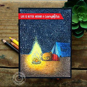 Sunny Studio Stamps Critter Campout Bear by Camp Fire Card created with colored pencils