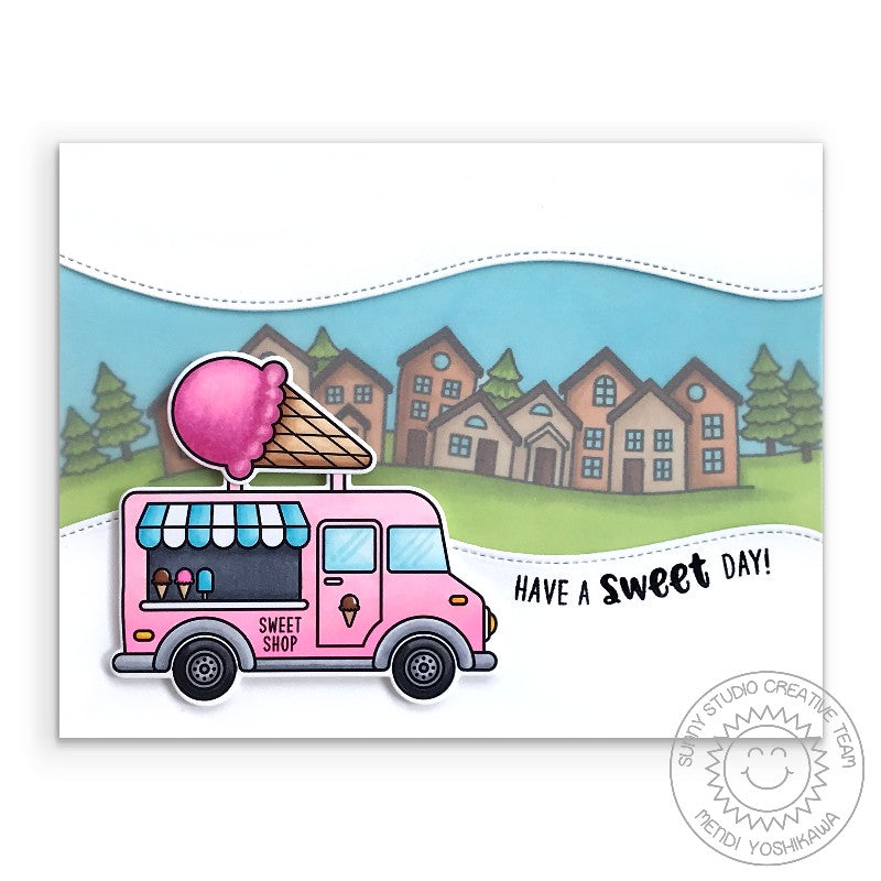 Sunny Studio Have A Sweet Day Ice Cream Truck Neighborhood Card using Cruisin' Cuisine Clear Photopolymer Stamps
