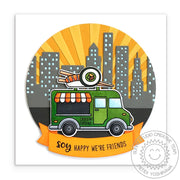Sunny Studio Soy Happy We're Friends Punny Sushi Food Truck City Card using Cruisin' Cuisine 4x6 Photopolymer Clear Stamps