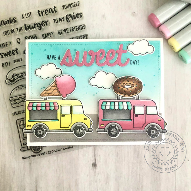 Sunny Studio Cruising Ice Cream & Donut Food Truck "Have A Sweet Day" Handmade Card using Cruisin' Cuisine 4x6 Clear Stamps