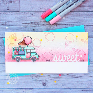 Sunny Studio Stamps Have A Sweet Day Ice Cream Truck Slimline Handmade Card (using Cruisin' Cuisine 4x6 Clear Stamps)