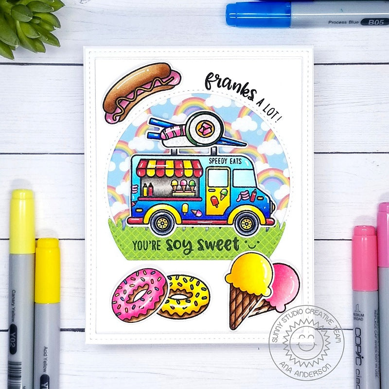 Sunny Studio Cruising You're So Sweet Punny Sushi Food Truck Handmade Card using Cruisin' Cuisine Clear Photopolymer Stamps