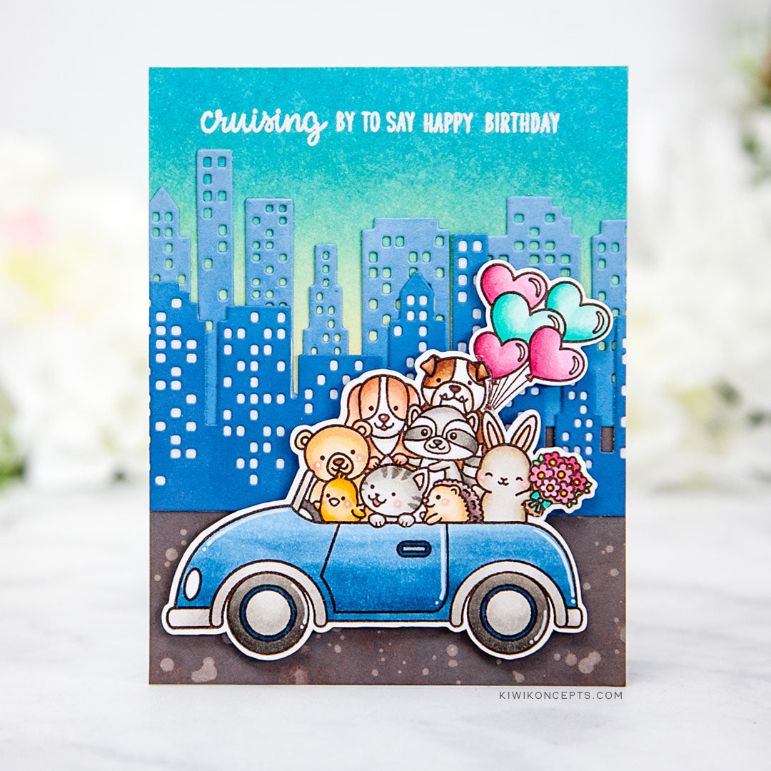Sunny Studio Stamps Cruising Critters Animals Piled in Card Handmade Birthday Card by Keeway Tsao