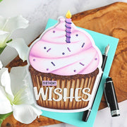 Sunny Studio Stamps Pink & Lavender Chocolate Cupcake Birthday Wishes Card (using Chloe Alphabet Metal Dies Set)