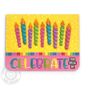Sunny Studio Celebrate Your Special Day Rainbow Candles Birthday Card (using Cupcake Shape Metal Cutting Dies)