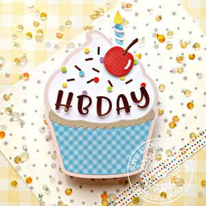 Sunny Studio Stamps Happy Birthday Cupcake with candle, sprinkles, and cherry card (using Cupcake Shape Metal Cutting Dies)