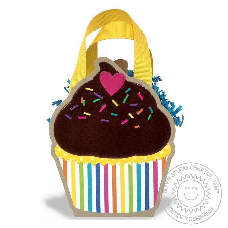 Sunny Studio Stamps Cupcake Shaped Birthday Gift Bag Purse with Clay Sprinkles (using Cupcake Shape Dies)