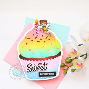 Sunny Studio Sweet Birthday Wishes Pastel Rainbow Fairy Cupcake Birthday Card (using A2 Cupcake Shape Metal Cutting Dies)