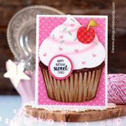 Sunny Studio Stamps Happy Birthday Sweet Thing Pink Heart Cupcake Card (using Cupcake Shape Metal Cutting Dies)