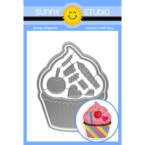 Sunny Studio Stamps Cupcake Shape Metal Cutting Dies with Candle, Cherry, Sprinkles & Stitched Heart SSDIE-249
