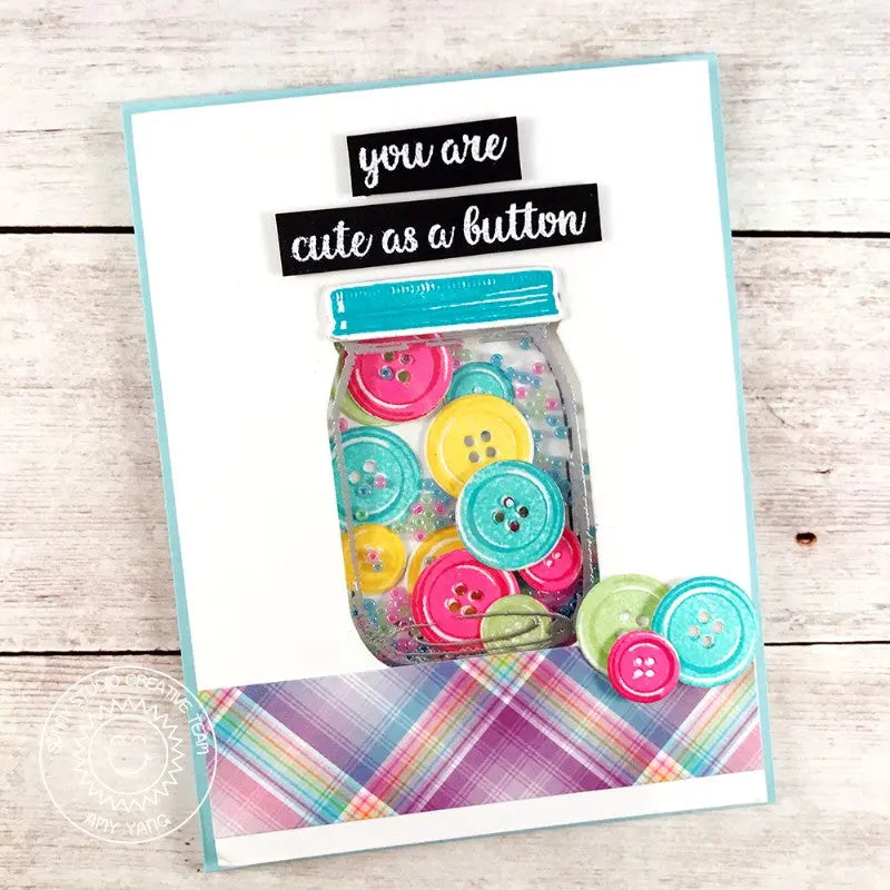 Sunny Studio Stamps: Cute As A Button Jar of Buttons Shaker Card