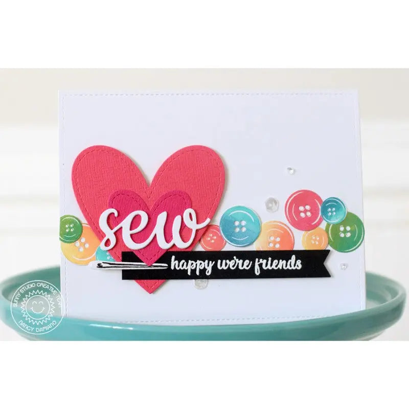 Sunny Studio Stamps Sew Happy We're Friends Cute As A Button Card