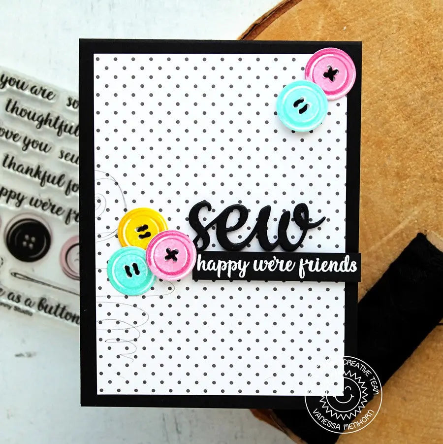 Sunny Studio Stamps Sew Happy We're Friends Polka-dot Button Card